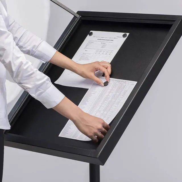 Alt view image 7 of 7 - Metal Enclosed Bulletin Menu Board Black with Gray Pattern 4X(8.5x11) Inches Menu Holder Floor Standing Pedestal Advertising Display with Cover