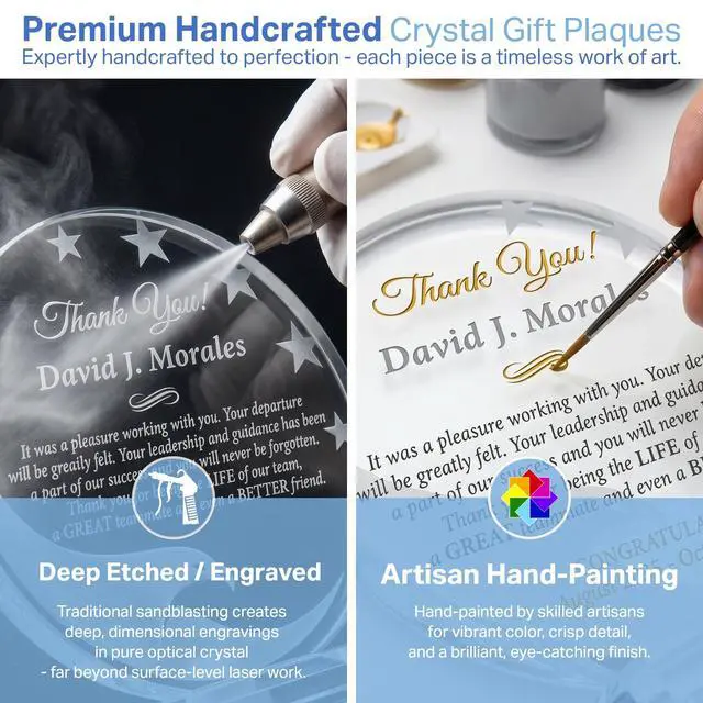 Alt view image 4 of 7 - Custom Crystal Farewell Gift Plaque Personalized Going Away or Retirement Award for Coworker, Employee, Boss, or Manager (L - 8")