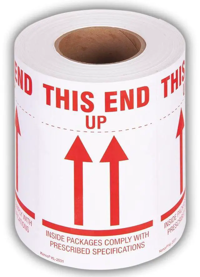 Main image of 3" X 5" This End Up/Inside Packages Comply with Prescribed Specifications Stickers - 500 Adhesive Labels Per Roll (10 Pack)
