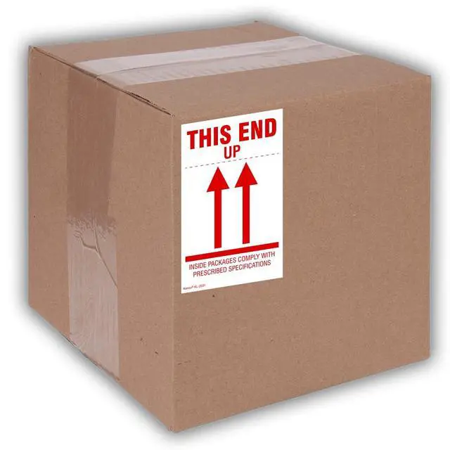 Alt view image 4 of 5 - 3" X 5" This End Up/Inside Packages Comply with Prescribed Specifications Stickers - 500 Adhesive Labels Per Roll (10 Pack)