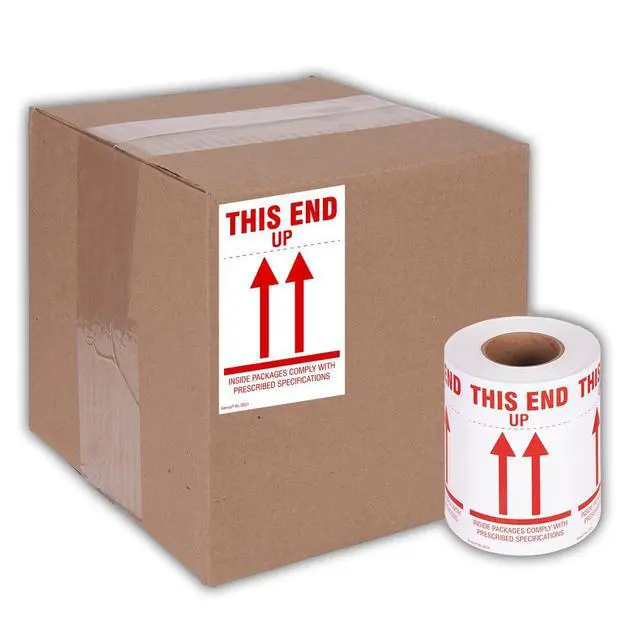 Alt view image 5 of 5 - 3" X 5" This End Up/Inside Packages Comply with Prescribed Specifications Stickers - 500 Adhesive Labels Per Roll (10 Pack)