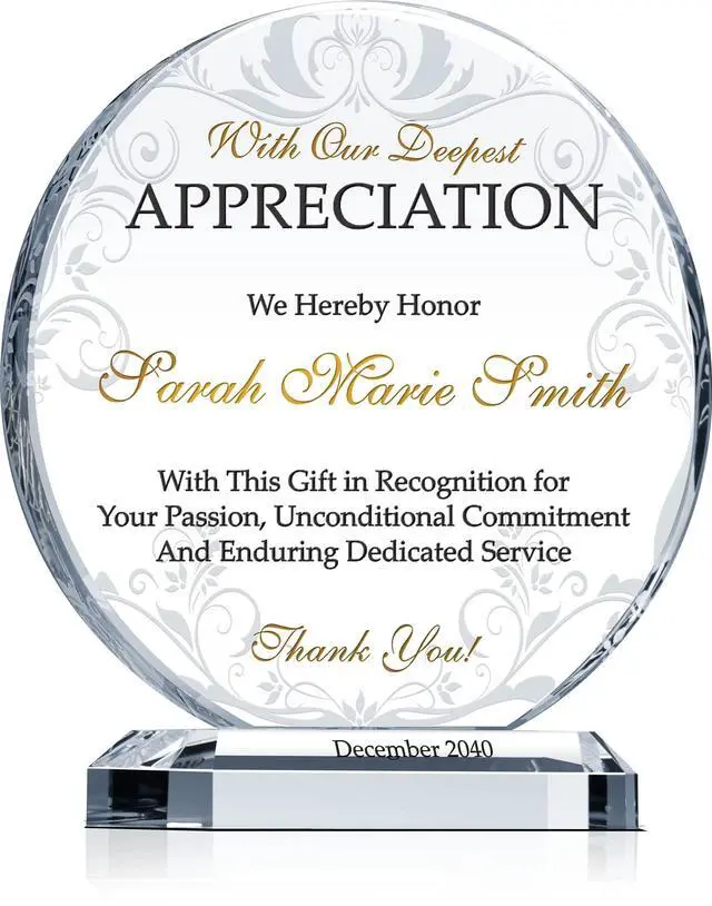 Main image of Custom Crystal Appreciation Plaque Personalized Thank You Gift for Employee, Boss, Board Member, or Healthcare Worker (M - 6.5")