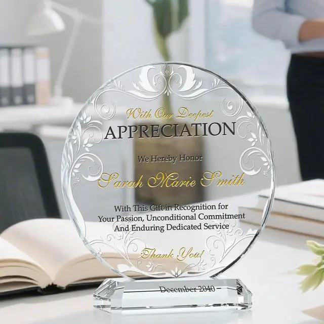 Alt view image 2 of 7 - Custom Crystal Appreciation Plaque Personalized Thank You Gift for Employee, Boss, Board Member, or Healthcare Worker (M - 6.5")