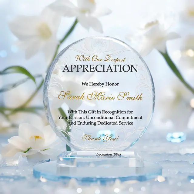 Alt view image 3 of 7 - Custom Crystal Appreciation Plaque Personalized Thank You Gift for Employee, Boss, Board Member, or Healthcare Worker (M - 6.5")