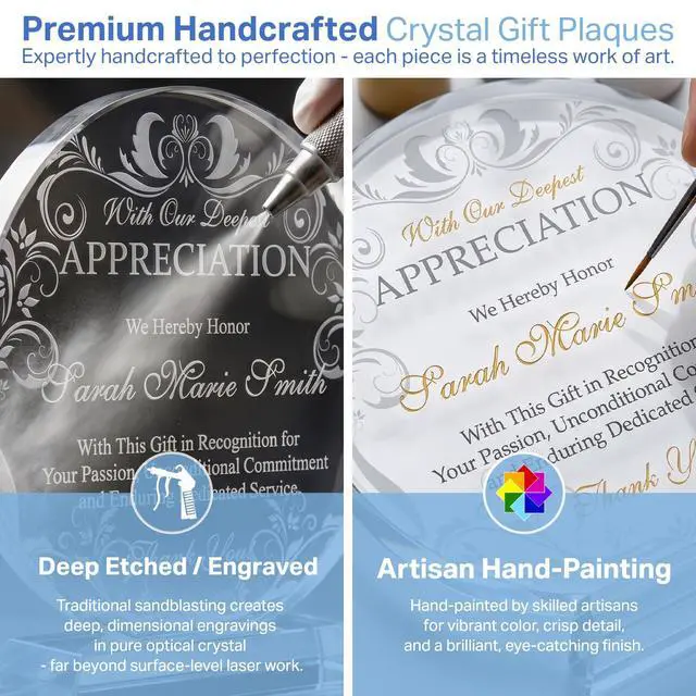 Alt view image 4 of 7 - Custom Crystal Appreciation Plaque Personalized Thank You Gift for Employee, Boss, Board Member, or Healthcare Worker (M - 6.5")
