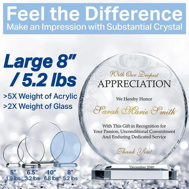 Alt view image 5 of 7 - Custom Crystal Appreciation Plaque Personalized Thank You Gift for Employee, Boss, Board Member, or Healthcare Worker (M - 6.5")