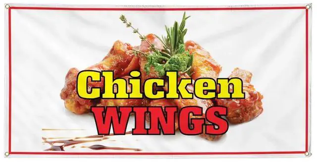 Main image of Vinyl Banner Multiple Sizes Chicken Wings Restaurant Cafe Bar A Restaurant & Food Outdoor Weatherproof Industrial Yard Signs Brown 10 Grommets 60x144Inches