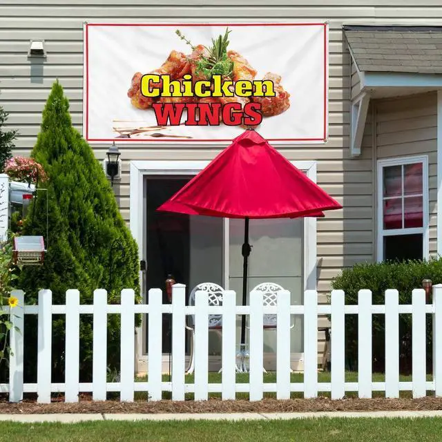 Alt view image 3 of 6 - Vinyl Banner Multiple Sizes Chicken Wings Restaurant Cafe Bar A Restaurant & Food Outdoor Weatherproof Industrial Yard Signs Brown 10 Grommets 60x144Inches