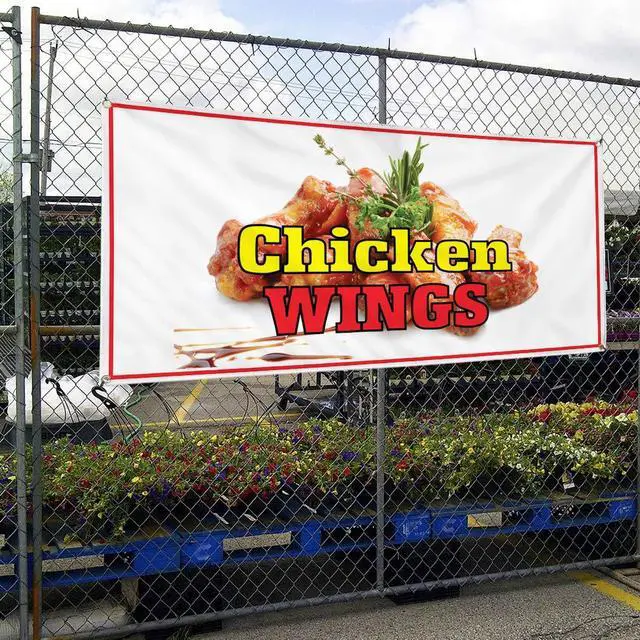 Alt view image 4 of 6 - Vinyl Banner Multiple Sizes Chicken Wings Restaurant Cafe Bar A Restaurant & Food Outdoor Weatherproof Industrial Yard Signs Brown 10 Grommets 60x144Inches