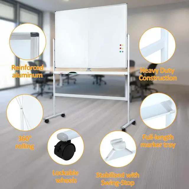 Alt view image 4 of 7 - Rolling Whiteboard, 36"x50" Mobile Whiteboard with Stand - Portable Magnetic Dry Erase Board on Wheels, Large Adjustable White Board for Home, School, Office (36×50)