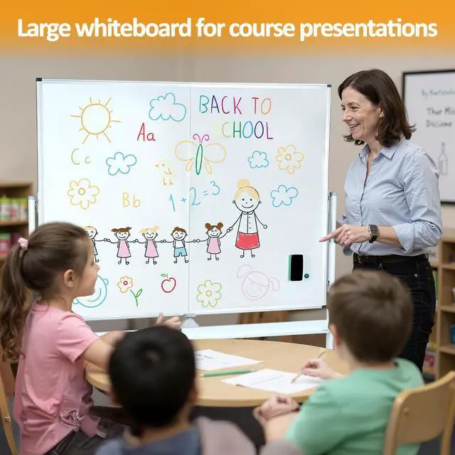 Alt view image 7 of 7 - Rolling Whiteboard, 36"x50" Mobile Whiteboard with Stand - Portable Magnetic Dry Erase Board on Wheels, Large Adjustable White Board for Home, School, Office (36×50)