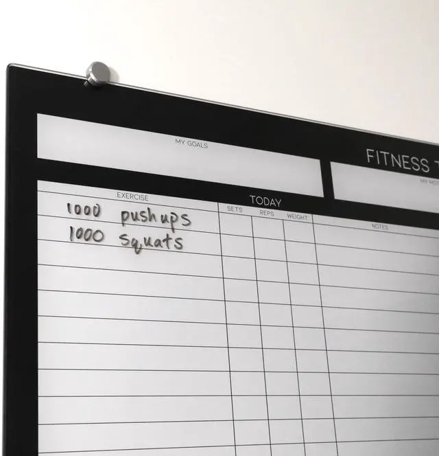 Alt view image 2 of 2 - High-End Tempered Glass Dry Erase Whiteboard - Ideal Planner, Goal and Task Board for Fitness Tracking - Perfect Schedule Board for Home, Apartment, and Gym Use (24in x 36in)
