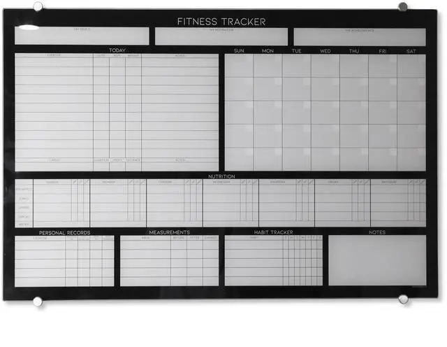 Main image of High-End Tempered Glass Dry Erase Whiteboard - Ideal Planner, Goal and Task Board for Fitness Tracking - Perfect Schedule Board for Home, Apartment, and Gym Use (24in x 36in)