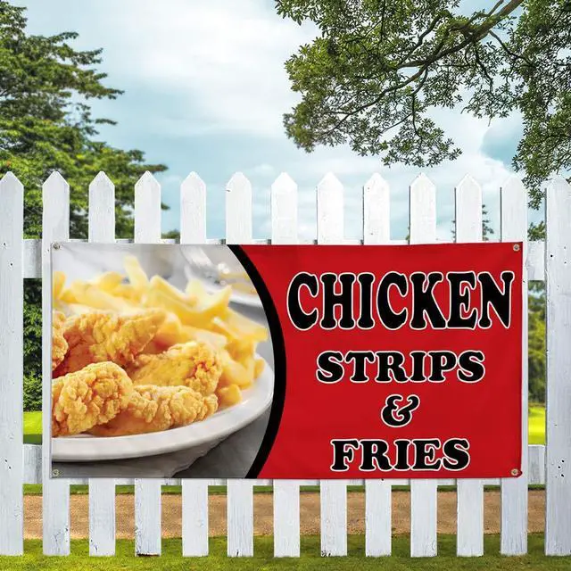Alt view image 5 of 6 - Vinyl Banner Multiple Sizes Chicken Strips & Fries Advertising Printing Restaurant & Food Outdoor Weatherproof Industrial Yard Signs Red 10 Grommets 60x144Inches