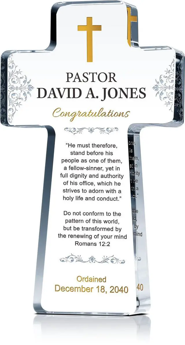 Main image of Custom Crystal Cross Ordination Plaque Personalized Gift for Pastor, Priest, or Deacon with Engraved Name & Date (M - 9")