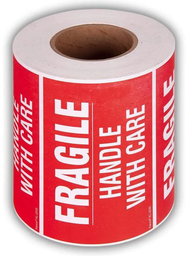 Main image of 3" X 5" Fragile Handle with Care Warning Stickers for Shipping and Packing- 500 Permanent Adhesive Labels Per Roll (10 Pack)