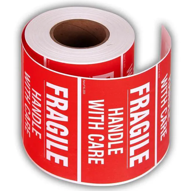 Alt view image 2 of 5 - 3" X 5" Fragile Handle with Care Warning Stickers for Shipping and Packing- 500 Permanent Adhesive Labels Per Roll (10 Pack)
