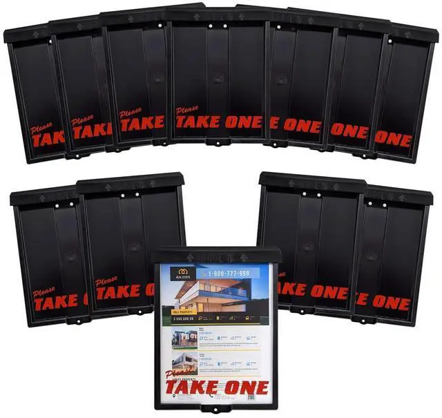 Main image of Outdoor Real Estate Brochure Flyer Box with Snap Shut Lid, Take One Document Holder, 100 - 8.5 x 11 Documents, Flyers, Literature, Notice and Other Outdoor Marketing Needs