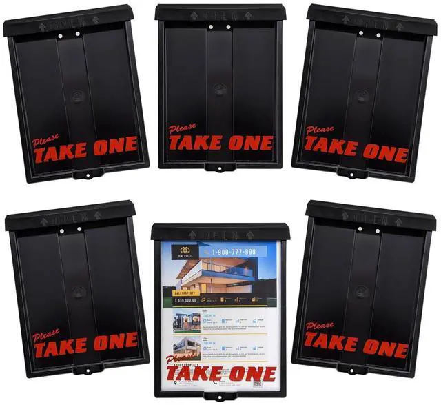 Main image of Outdoor Real Estate Brochure Flyer Box with Snap Shut Lid, Take One Document Holder, 100 - 8.5 x 11 Documents, Flyers, Literature, Notice and Other Outdoor Marketing Needs