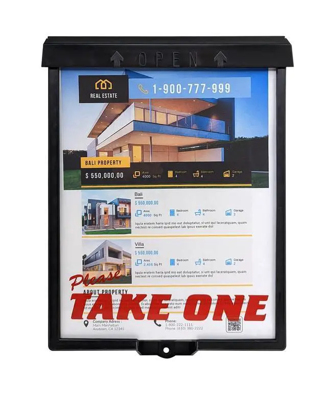 Alt view image 7 of 7 - Outdoor Real Estate Brochure Flyer Box with Snap Shut Lid, Take One Document Holder, 100 - 8.5 x 11 Documents, Flyers, Literature, Notice and Other Outdoor Marketing Needs