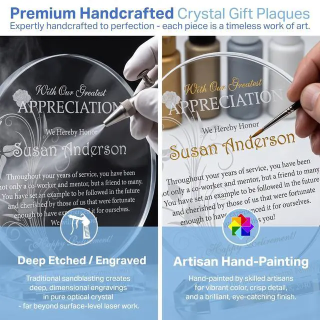 Alt view image 3 of 7 - Custom Crystal Retirement Plaque Personalized Gift for Coworker, Colleague, or Employee (M - 6.5")