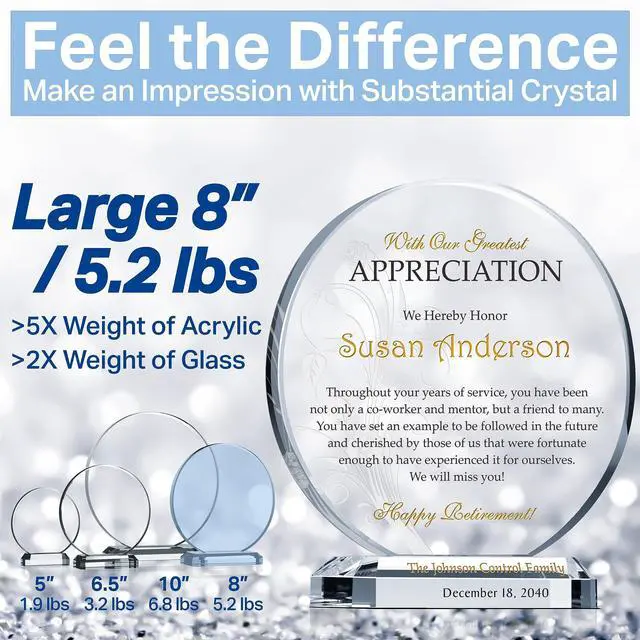 Alt view image 4 of 7 - Custom Crystal Retirement Plaque Personalized Gift for Coworker, Colleague, or Employee (M - 6.5")