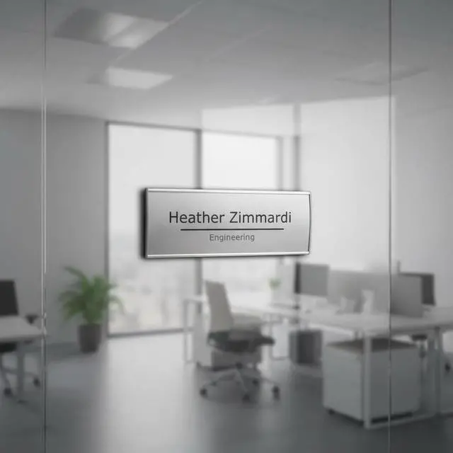 Alt view image 2 of 5 - SET OF 10, OFFICE SIGN HOLDER FOR DOOR OR WALL MOUNT NAME PLATE FRAME DISPLAY CURVATURE PLAQUE SILVER ALUMINUM, 6.00" W x 2.36" H