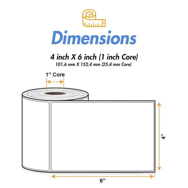 Alt view image 4 of 7 - 4" x 6" Removable Direct Thermal Labels - Compatible with Rollo & Zebra Desktop Printers and More 1 Core; Perforated, Water & Oil Resistant (10 Rolls, 2500 Labels)
