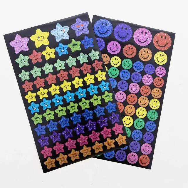 Alt view image 2 of 7 - Holographic Reward Stickers, 144 Ct, 288-Case | stars and smiley faces, Self-adhesive for charts, crafts, notes