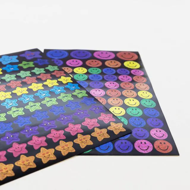 Alt view image 3 of 7 - Holographic Reward Stickers, 144 Ct, 288-Case | stars and smiley faces, Self-adhesive for charts, crafts, notes