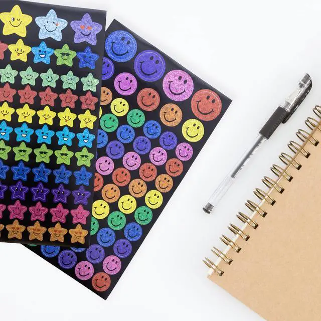 Alt view image 6 of 7 - Holographic Reward Stickers, 144 Ct, 288-Case | stars and smiley faces, Self-adhesive for charts, crafts, notes