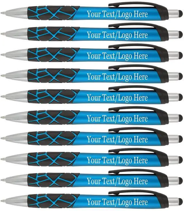 Main image of Personalized Pens With your Custom Logo or Text-200 Pack Bulk-for Businesses, Parties, and Events, 2 in 1 Capacitive Stylus & Ballpoint Pen compatible with most touchscreen Devices, L'Blue