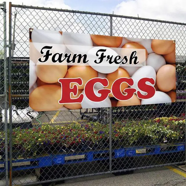 Alt view image 4 of 7 - Vinyl Banner Multiple Sizes Farm Fresh Eggs Advertising Printing B Food & Beverage Eggs Outdoor Weatherproof Industrial Yard Signs White 10 Grommets 60x144Inches