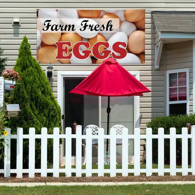 Alt view image 3 of 7 - Vinyl Banner Multiple Sizes Farm Fresh Eggs Advertising Printing B Food & Beverage Eggs Outdoor Weatherproof Industrial Yard Signs White 10 Grommets 60x144Inches