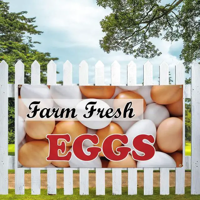 Alt view image 5 of 7 - Vinyl Banner Multiple Sizes Farm Fresh Eggs Advertising Printing B Food & Beverage Eggs Outdoor Weatherproof Industrial Yard Signs White 10 Grommets 60x144Inches