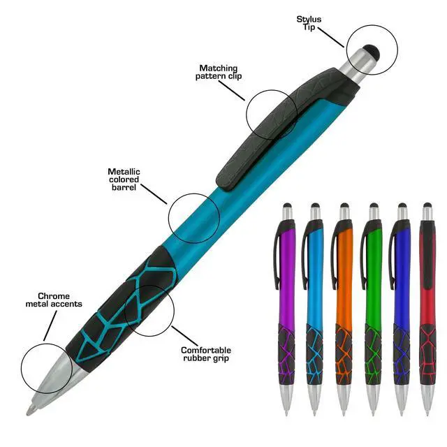 Alt view image 2 of 4 - Personalized Pens With your Custom Logo or Text-200 Pack Bulk-for Businesses, Parties, and Events, 2 in 1 Capacitive Stylus & Ballpoint Pen compatible with most touchscreen Devices, L'Blue