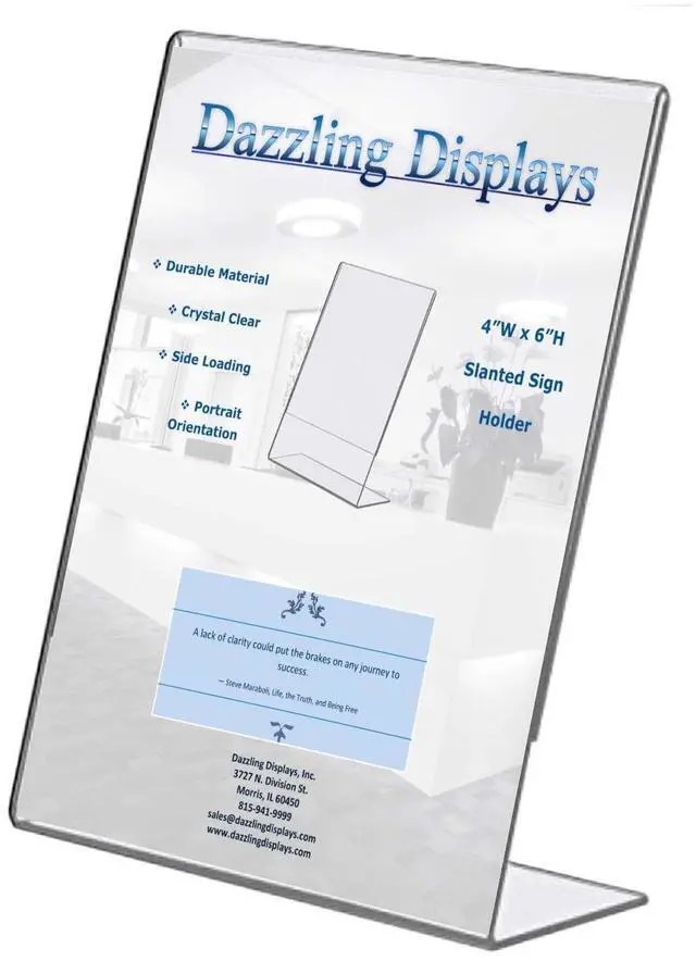Main image of Clear Acrylic Sign Holder 4 x 6 - Clear Slanted Sign Holder - Premium Acrylic Sign Holder for Office, Retail, Tradeshow and Home Use (100)