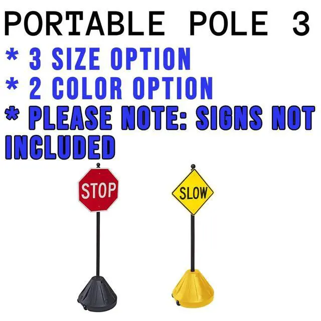 Alt view image 2 of 5 - Tip-n-Roll XL Portable Pole3 Sign Holder with Pole, 24" Wheeled Base 16" tall Sign | Yellow base, 72 Pole (XL-PP3-72-Y)