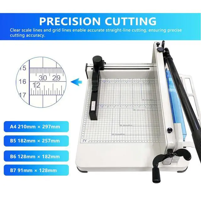 Alt view image 3 of 7 - Paper Cutter Heavy Duty, 12 inch A4 Guillotine Paper Cutter, 500 Sheet Solid Capacity Steel Structure Paper Trimmer, Double Safety Protection for Cutting Paper, Leather, Cardboard, Polyester