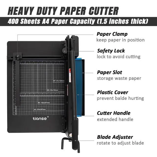 Alt view image 2 of 6 - Heavy Duty Guillotine Paper Cutter A4 12" Guillotine Paper Cutter 400 Sheet Capacity Solid Steel Construction with Double Safety Protection Perfect for Trimming Paper Cardstock Matboard Black
