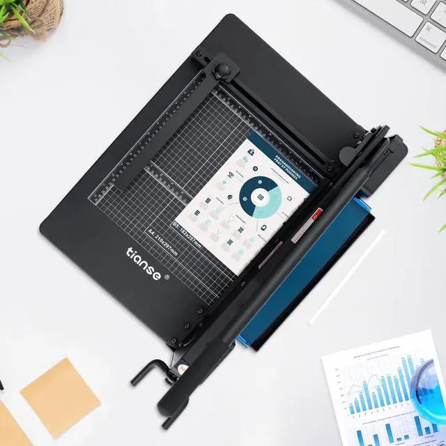 Alt view image 6 of 6 - Heavy Duty Guillotine Paper Cutter A4 12" Guillotine Paper Cutter 400 Sheet Capacity Solid Steel Construction with Double Safety Protection Perfect for Trimming Paper Cardstock Matboard Black