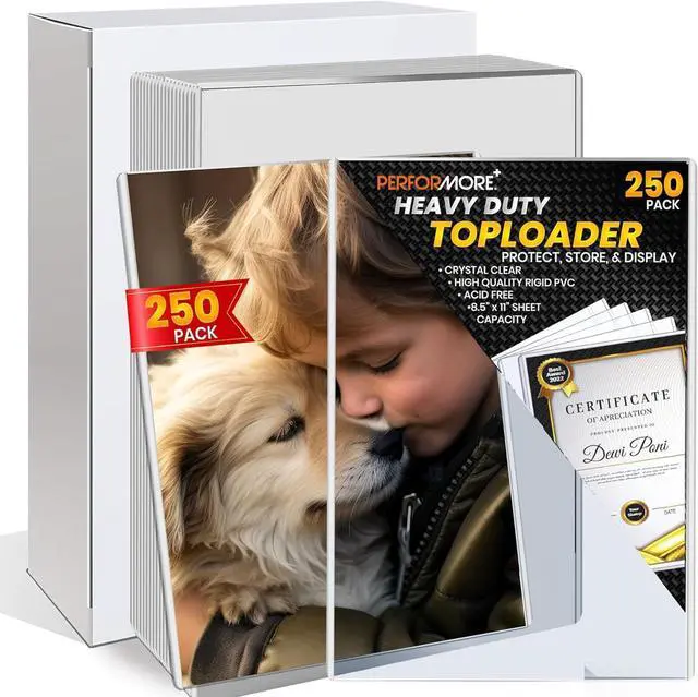 Main image of 250 Pack 8.5 x 11 Rigid Print Protectors, Clear Hard Plastic Page Protectors, Top Loading Waterproof Plastic Sleeves for Paper, Photos, Documents, Birth Certificates, Acid-Free