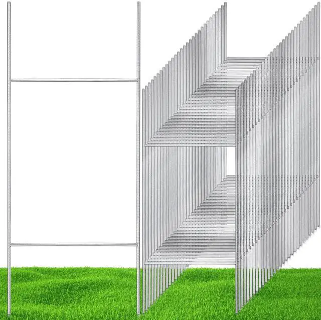 Main image of 100 Pcs H Stakes for Yard Signs 30'' x 10'' Metal Heavy Duty H Frame Wire Stakes Weatherproof Metal Holder for 250 Anniversary USA 4mm 5mm Corrugated Signs Board Guidepost Yard Decor