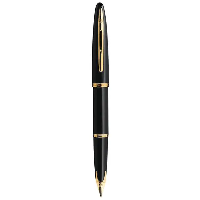 Alt view image 2 of 7 - Carène Black Sea Fountain Pen | High-Gloss Black & 23k Gold Clip | Fine Nib with Blue Ink Cartridge | Gift Box
