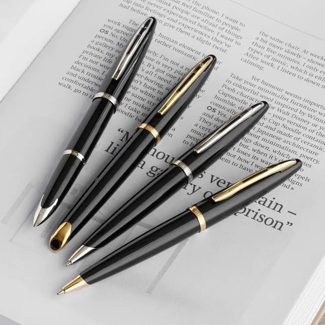 Alt view image 7 of 7 - Carène Black Sea Fountain Pen | High-Gloss Black & 23k Gold Clip | Fine Nib with Blue Ink Cartridge | Gift Box