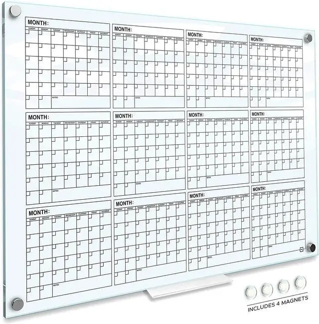 Main image of Magnetic 34x46 Glass Whiteboard Calendar Yearly Dry Erase Planner for Wall Large Glass Whiteboard Calendars for Home and Office