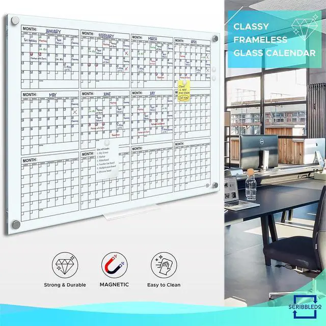 Alt view image 2 of 7 - Magnetic 34x46 Glass Whiteboard Calendar Yearly Dry Erase Planner for Wall Large Glass Whiteboard Calendars for Home and Office