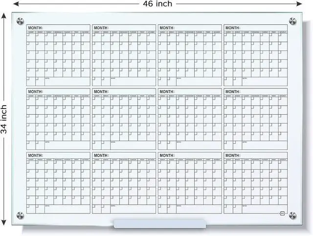 Alt view image 7 of 7 - Magnetic 34x46 Glass Whiteboard Calendar Yearly Dry Erase Planner for Wall Large Glass Whiteboard Calendars for Home and Office
