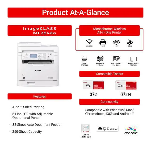 Alt view image 3 of 7 - imageCLASS MF284dw Wireless Black & White Laser Printer All-in-One for Home Use, Print/Copy/Scan, 2-Sided Printing, 35 PPM, Auto Doc Feeder, Mobile Device Compatible, Starter Toner Included