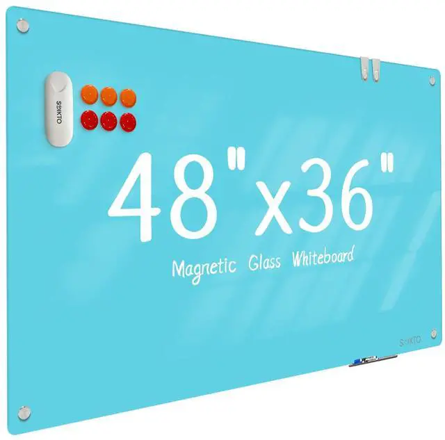 Main image of Glass Whiteboard - Glass Dry Erase Board 48" x 36" Magnetic White Board Writing Board White Boards for Walls Wall Office Home, Blue